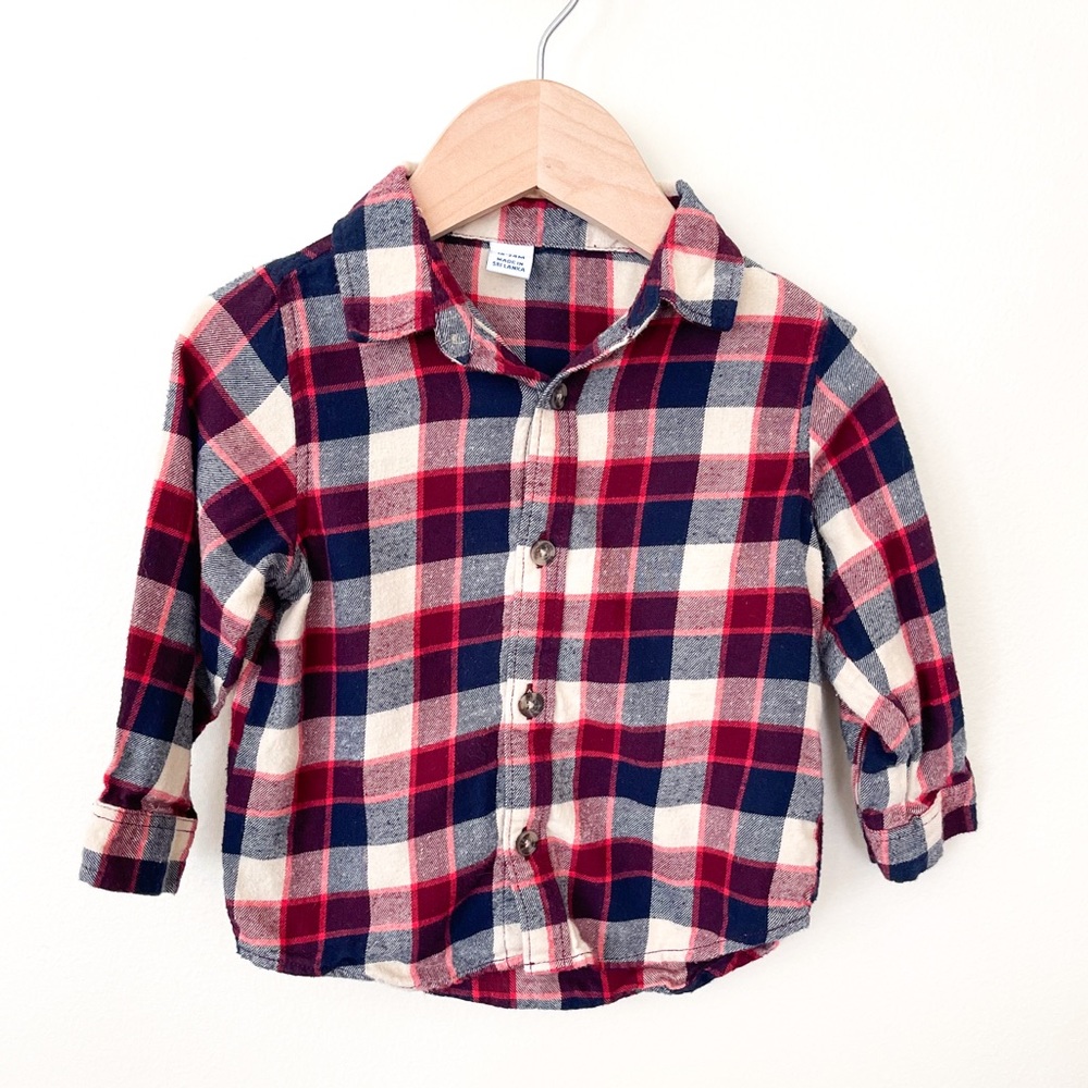 Old Navy | Baby Boy Long Sleeve Button Up Shirt Plaid 18-24 Month